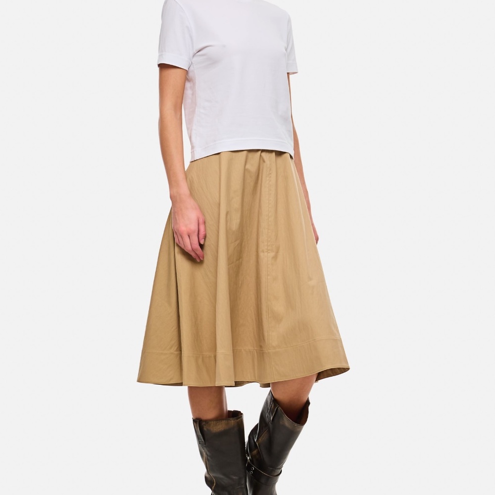 KHAITE Renta A-Line Twill Midi Skirt in Beige Size 10 - Picture 1 of 5